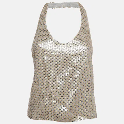 Pre-owned Siedres Green Sequin Embellished Crepe Halter Neck Top S
