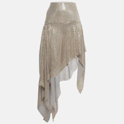 Pre-owned Siedres Siedrés Grey Sequin Embellished Chiffon Grazia Asymmetric Skirt S