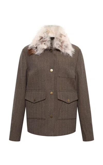 Siedres Harper Shearling-trimmed Wool-blend Jacket In Multi