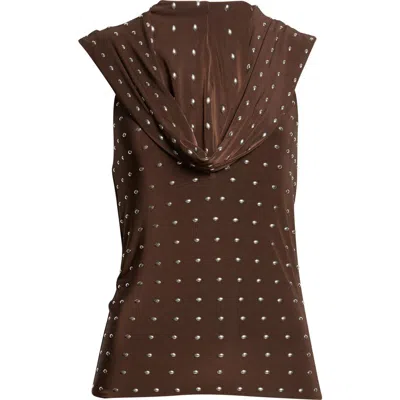 Siedres Siedrés Hunni Studded Jersey Top With Hood In Brown