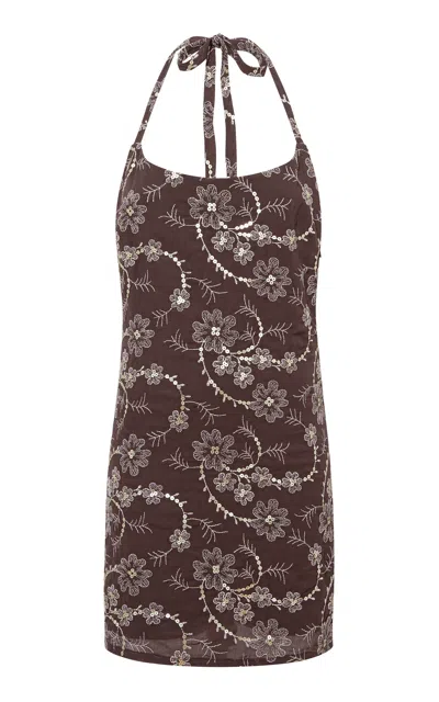 Siedres Ioana Sequined Backless Cotton Mini Dress In Brown