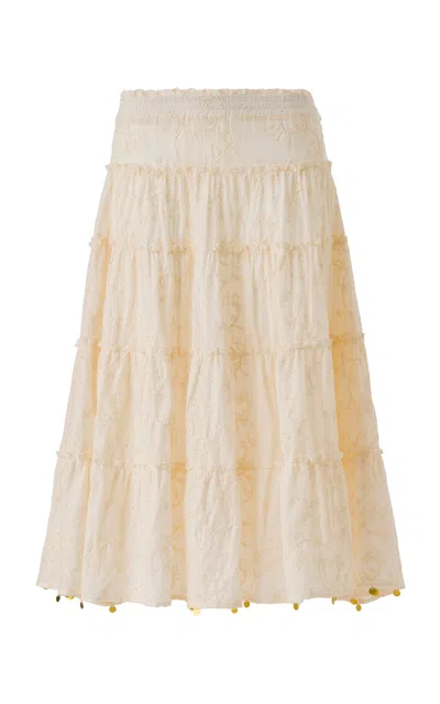 Siedres Jamie Tiered Broderie Anglaise Maxi Skirt In Off-white