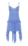 Siedres Jaz Ruched Mesh Mini Dress In Blue
