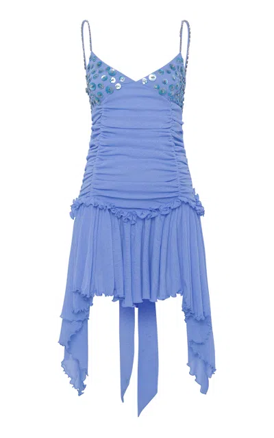 Siedres Jaz Ruched Mesh Mini Dress In Blue