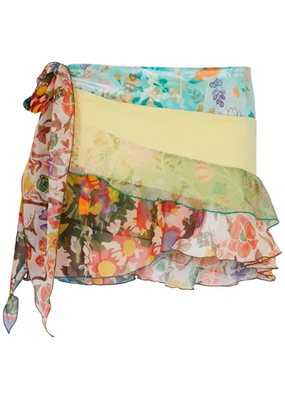 Siedres Jenie Printed Panelled Mini Skirt In Multicoloured