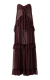 Siedres Josiane Embellished Ruffled Chiffon Maxi Dress In Brown