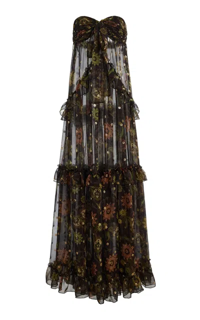 Siedres Siedrés Josiane Strapless Chiffon Maxi Dress In Multi