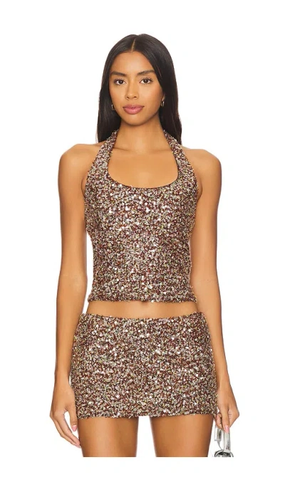 Siedres Juli Fitted Sequined Halterneck Top In 棕色