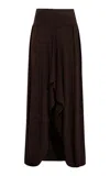 Siedres Juliet Asymmetric Jersey Midi Skirt In Brown