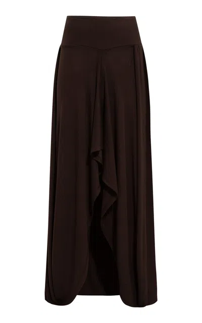 Siedres Juliet Asymmetric Jersey Midi Skirt In Brown