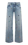 Siedres Junie Beaded Denim Straight-leg Jeans In Blue