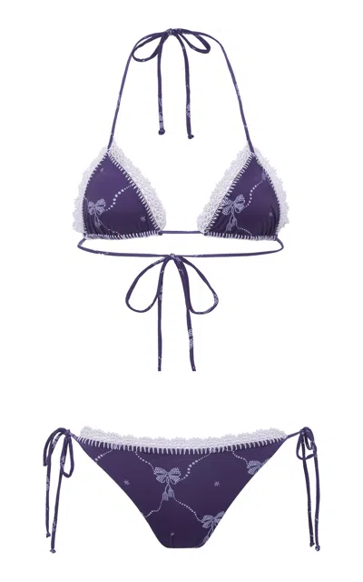 Siedres Juniper Crochet-detailed Bikini Top In Purple