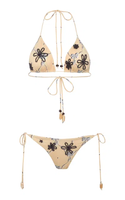 Siedres Juniper Printed String Bikini Top In Yellow
