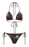 Siedres Juniper Sequined Bikini Top In Brown