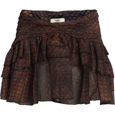 Siedres Siedrés Kaia Geo Print Tiered Metallic Chiffon Miniskirt In Brown
