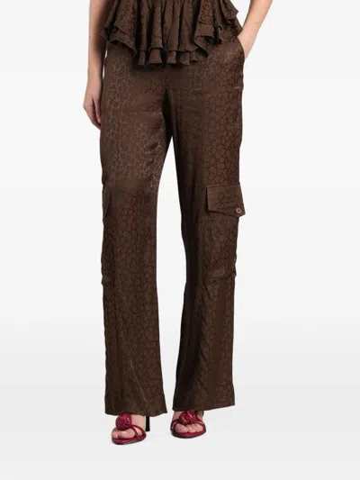 Siedres Kimmy Floral-jacquard Cargo Pants In Brown
