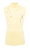 Siedres Klena Cowl Neck Floral Embellished Jersey Top In Yellow