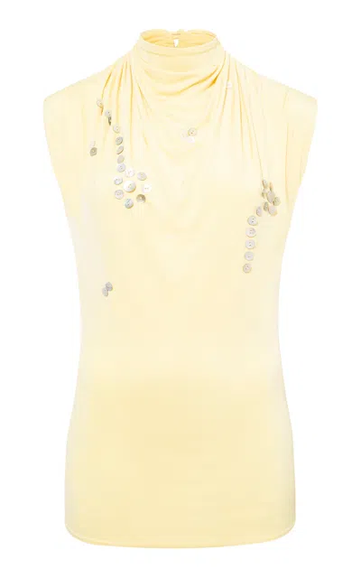 Siedres Klena Cowl Neck Floral Embellished Jersey Top In Yellow