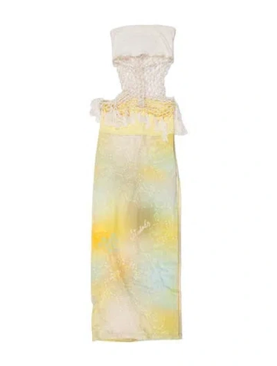 Pre-owned Siedres Lace Pattern Long Dress In Green