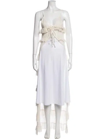 Pre-owned Siedres Lace Pattern V-neck Top In Neutral