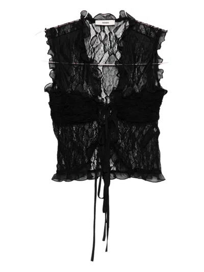 Siedres Lace Ruffled Blouse In Black