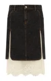 Siedres Lainz Lace-trimmed Denim Mini Skirt In Black