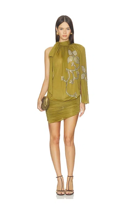 Siedres Larel Draped Crystal Embellished Dress In Green