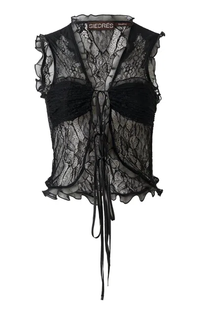 Siedres Laria Tie-detailed Lace Top In Black