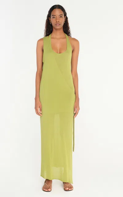 Siedres Lautra Asymmetric Wrap Knit Maxi Dress In Green