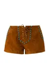 Siedres Lea Lace-up Embellished Suede Shorts In Brown