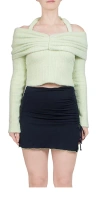 Siedres Ledi Off-the-shoulder Ruched Knit Top In Lime In Green