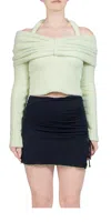 Siedres Ledi Off-the-shoulder Ruched Knit Top In Lime In Green