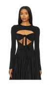 Siedres Lenna Tie Front Long Sleeved Jersey Top In Black