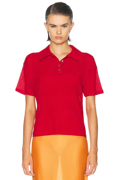 Siedres Leo Semi Sheer Polo Top In Red