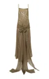 Siedres Liano Embellished Chiffon Maxi Dress In Khaki