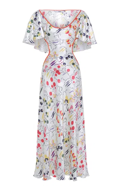 Siedres Lidia Printed Satin Midi Dress In White