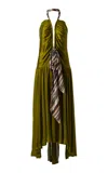 Siedres Liessa Plunged Satin Maxi Dress In Khaki