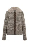 Siedres Liora Suede-trimmed Wool-blend Cardigan In Multi