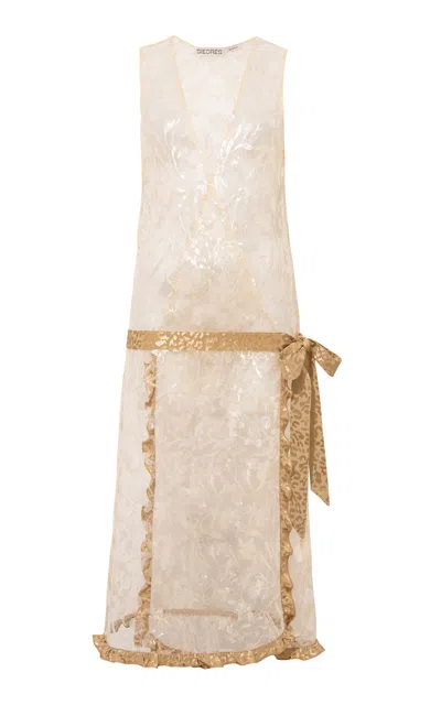 SIEDRES LOENDRA SEQUINED FLORAL JACQUARD MIDI WRAP DRESS 