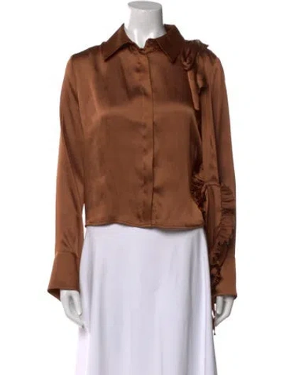 Pre-owned Siedres Long Sleeve Button-up Top W/ Tags In Brown