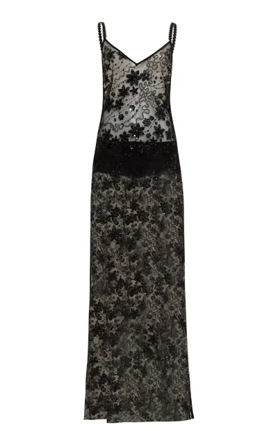 Siedres Lucille Embellished Tulle Maxi Slip Dress In Black
