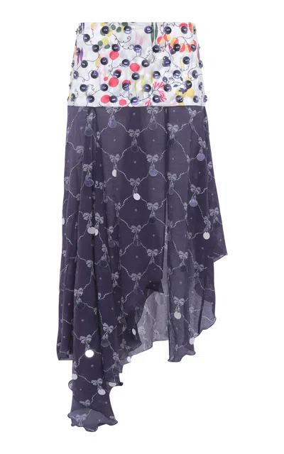 Siedres Lumier Asymmetric Satin-voile Midi Skirt In Blue
