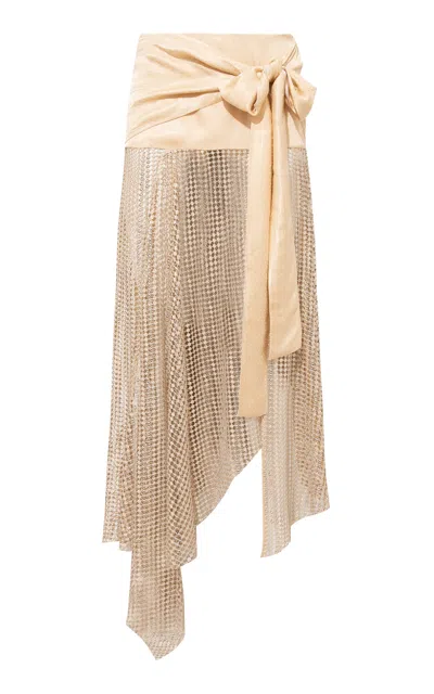 Siedres Lumier Tie-front Sequined Midi Skirt In Nude