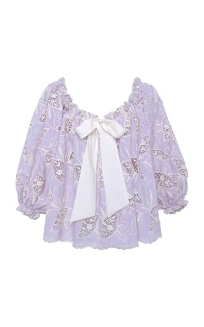 Siedres Lune Embroidered Poplin Top In Purple