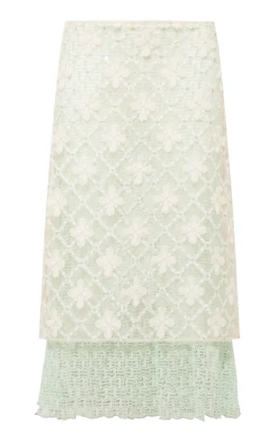 Siedres Lunies Flower-embellished Midi Skirt In Multi