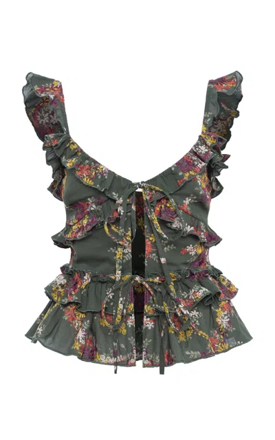 Siedres Siedrés Lydia Cotton-blend Ruffled Crop Top In Green