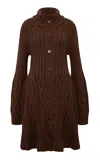 Siedres Maene Long Cable-knit Merino Wool-blend Cardigan In Brown