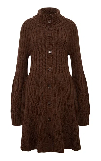 Siedres Maene Long Cable-knit Merino Wool-blend Cardigan In Brown