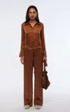Siedres Manoce Embellished Georgette Wide-leg Pants In Brown