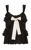 Siedres Manolias Bow-detailed Jacquard Top In Black